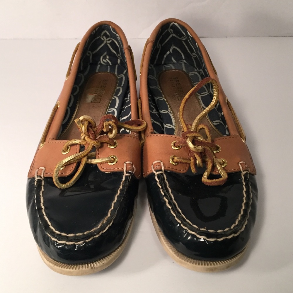 SPERRY Navy Blue/Brown Gold Lace Shoes 6.5M US - Picture 2 of 8